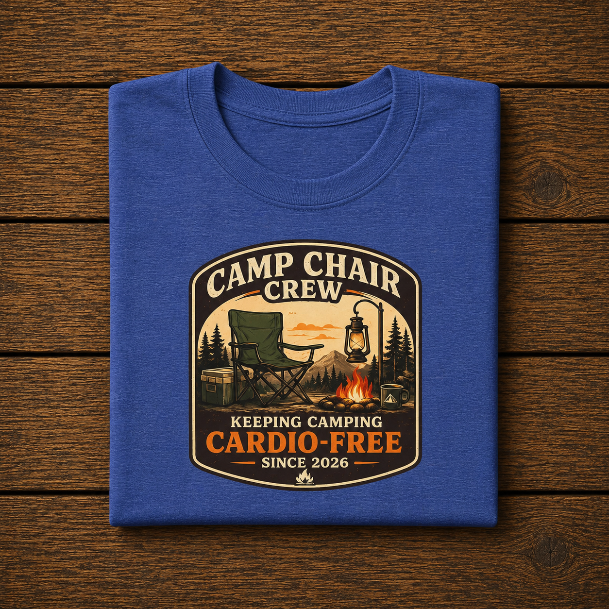 Camp Chair Crew T-Shirt – "Keeping Camping Cardio-Free" Vintage Campsite Tee