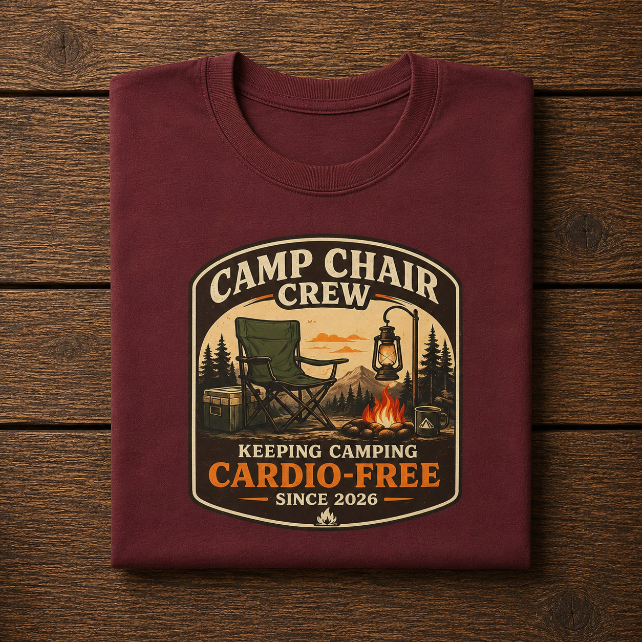 Camp Chair Crew T-Shirt – "Keeping Camping Cardio-Free" Vintage Campsite Tee