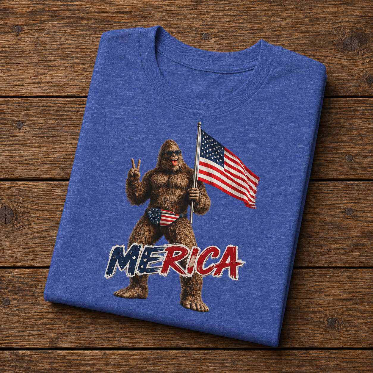 'Merica Sasquatch T-Shirt — Patriotic American Flag Bigfoot Tee for 4th of July