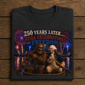 Patriotic 250 Years Later Tee — “Still Celebrating Freedom” Fireworks Design