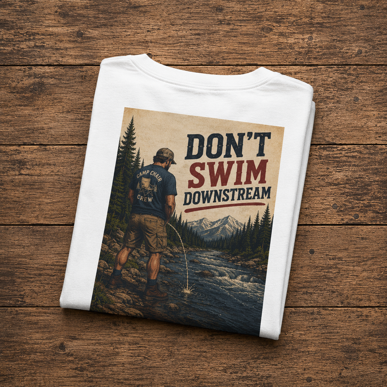 Fishing T-Shirt — Vintage "Don't Swim Downstream" Fly Fishing Tee