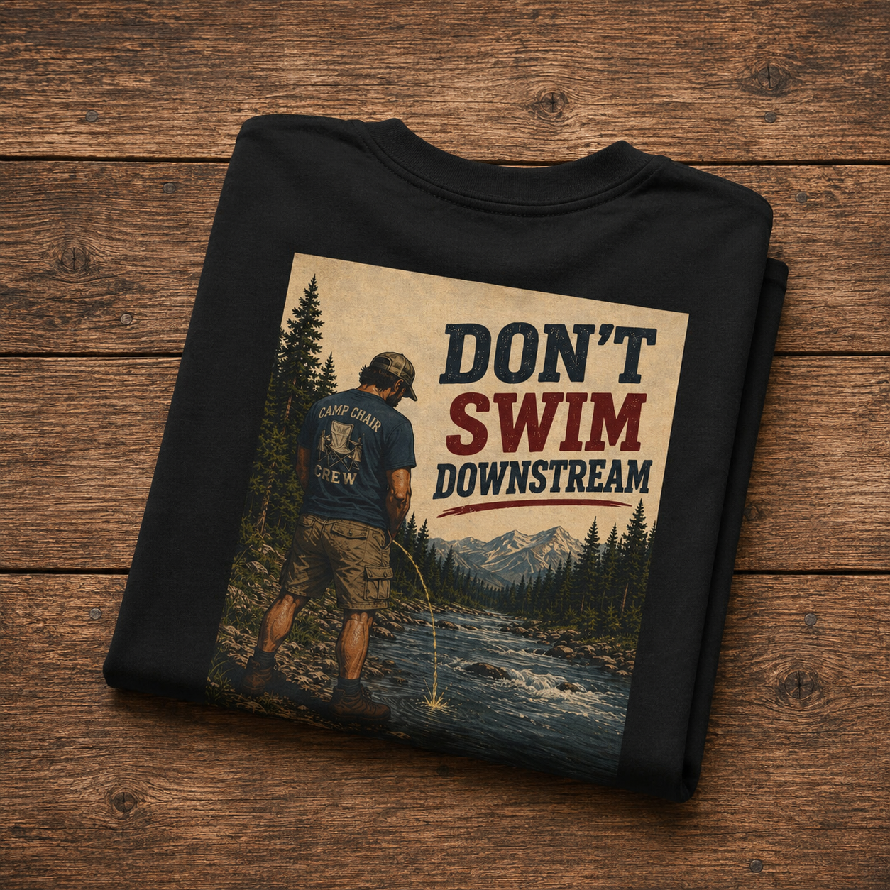 Fishing T-Shirt — Vintage "Don't Swim Downstream" Fly Fishing Tee