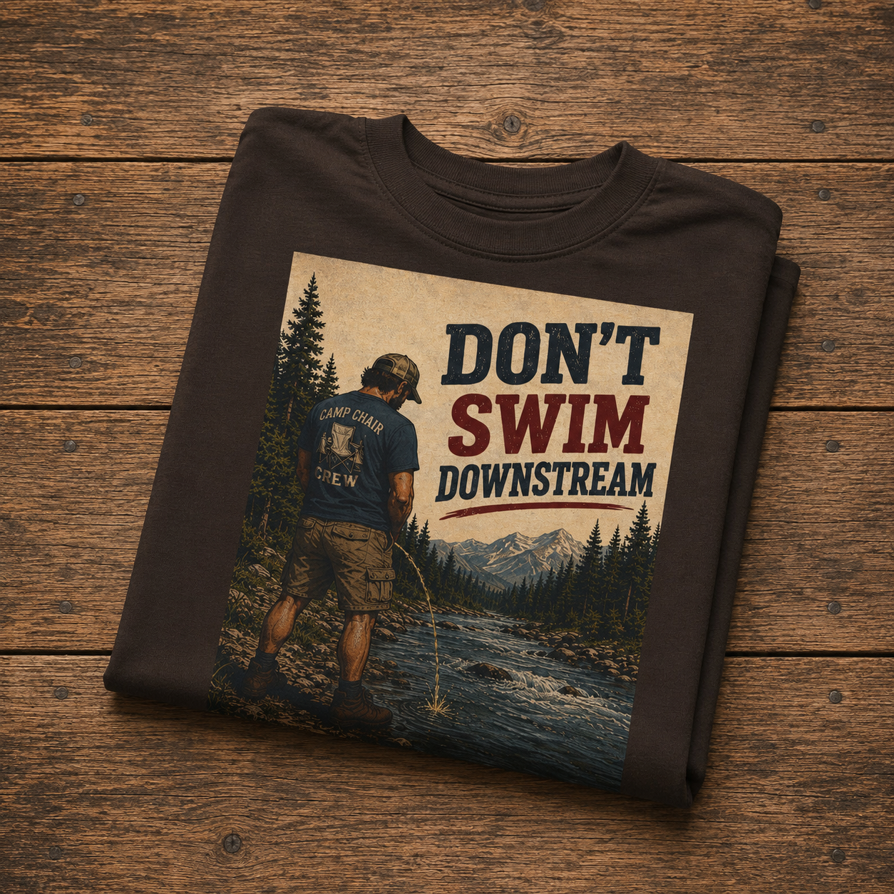Fishing T-Shirt — Vintage "Don't Swim Downstream" Fly Fishing Tee