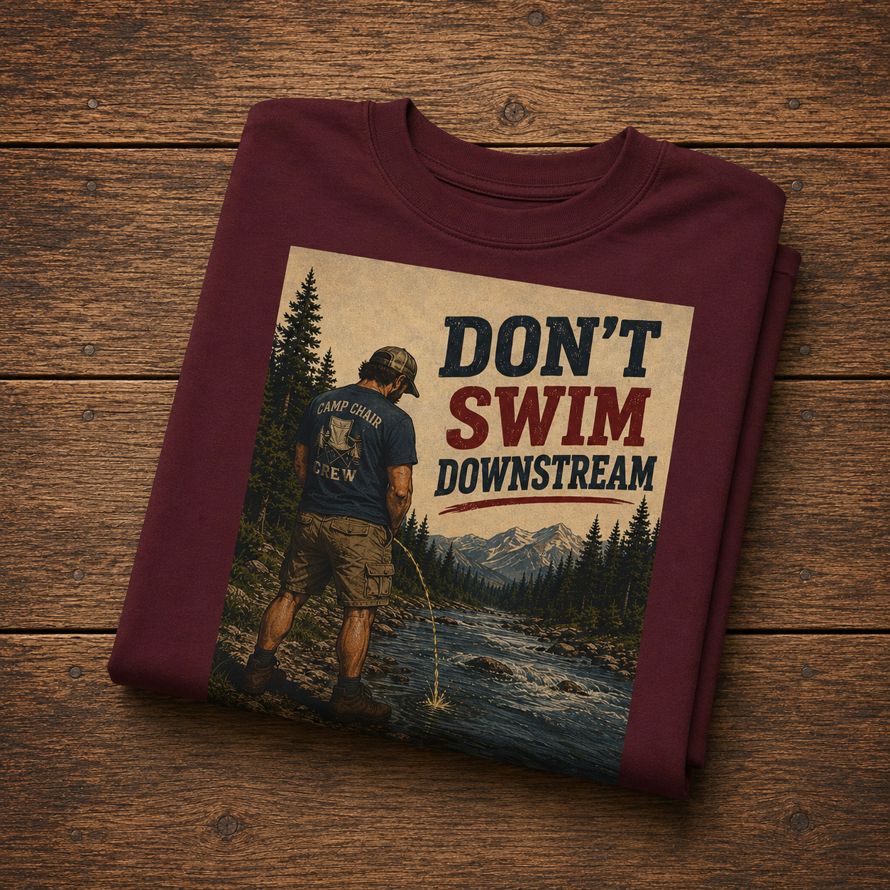 Fishing T-Shirt — Vintage "Don't Swim Downstream" Fly Fishing Tee
