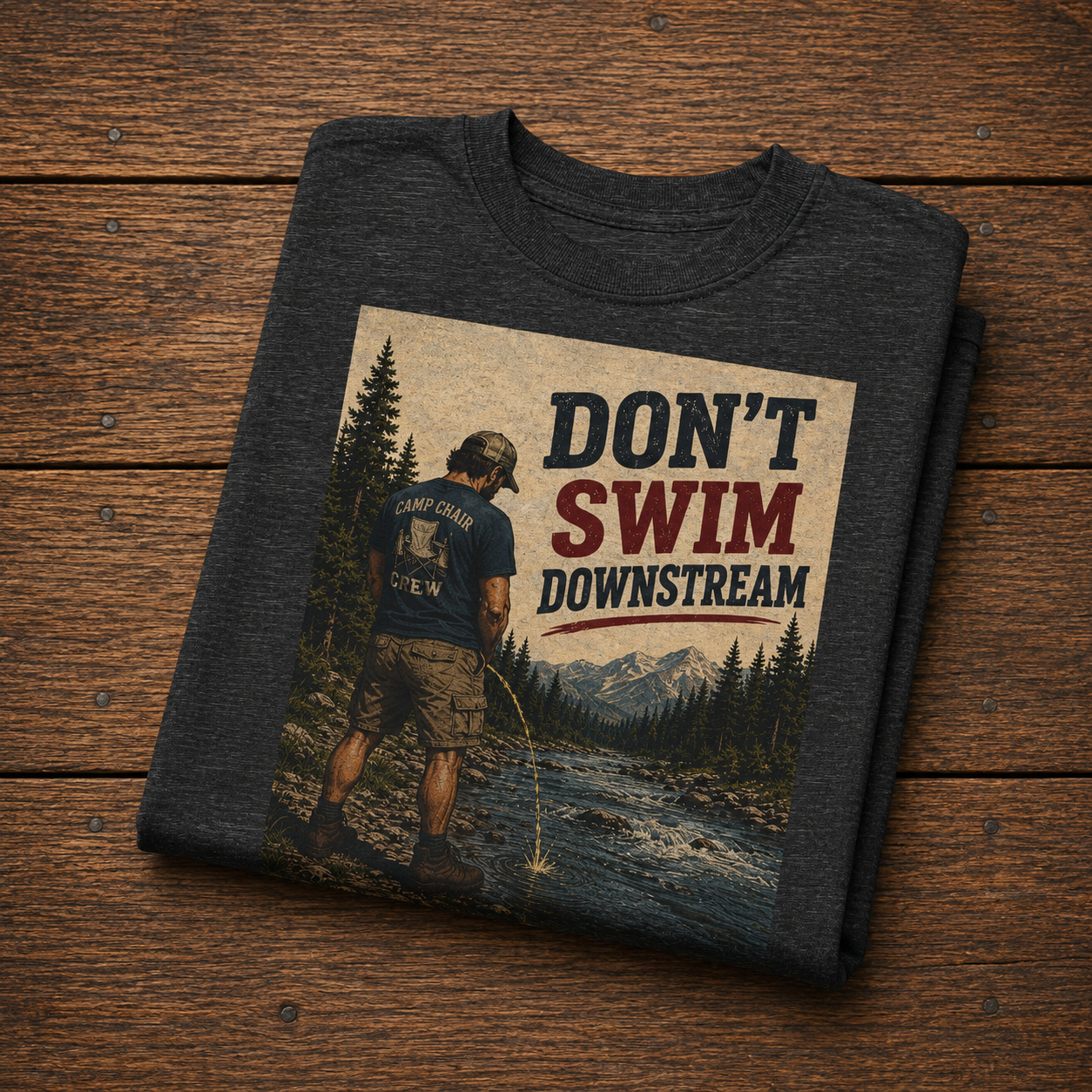 Fishing T-Shirt — Vintage "Don't Swim Downstream" Fly Fishing Tee